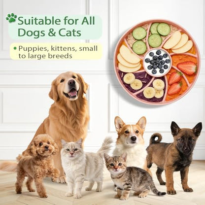 Slow Feeder Dog Bowl Silicone Suction Cup Anti Spill Dogs Cats Pink | strong suction base prevents sliding, extends mealtime, reduces anxiety, textured surface, dishwasher safe - color: Pink