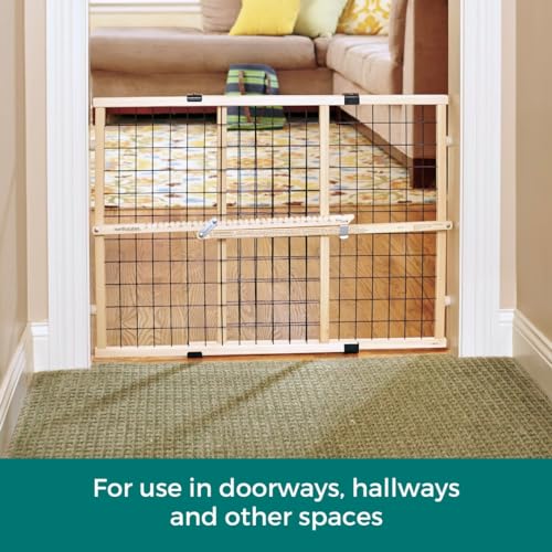 MYPET Wire Mesh Dog Gate: 26.5"-42" Wide Pressure Mounted with No Tools; Expandable, Durable Pet Gates for Doors and Hallways, 23" Tall, Made with Sustainable Hardwood - size: 26.5"-42" Wide, 23" Tall