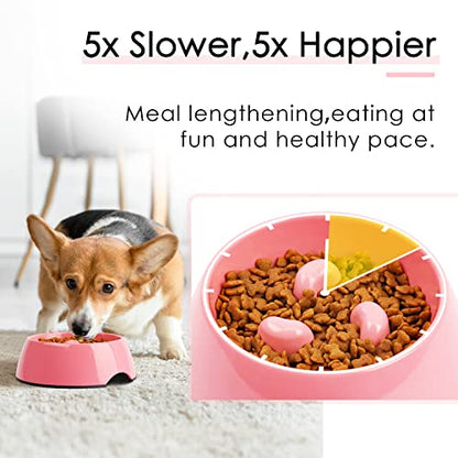 Super Design Slow Feeder Dog Bowl, 1.5 Cup, Nonslip, Heat-Resistant, Suitable for Medium to Large Dogs - color: Rose, size: L