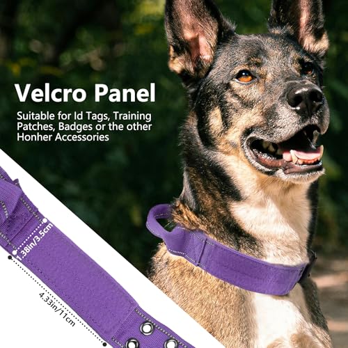 Tactical Dog Collar with Control Handle, Military Adjustable Pet Collar Reflective Heavy Metal Buckle Dog Collar, Soft Nylon Training Collar for Medium Large Dogs (Purple, Large) - color: Purple, size: Large
