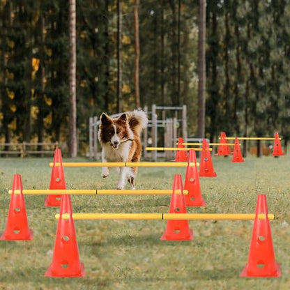 TNZMART Dog Agility Hurdle Cones Pet Jump Training Set Dog Agility Course Backyard Set Adjustable Obstacle Training Set (Orange, 6 Sets) - color: Orange
