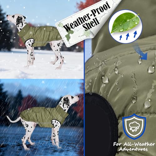 Dog Winter Puffer Jacket Waterproof, Reflective Furry Fleece Lined Dog Coats for Small Medium Dogs, Warm Snow Coat, Insulated Cold Weather Dogs Vest Jackets with Leash Hole, Olive - color: Olive, size: XL: 20–25 lbs
