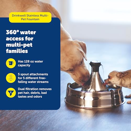 PetSafe Drinkwell Stainless Multi-Pet Fountain, red, 8 lb (PWW00-13705)