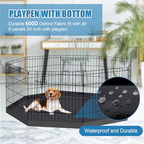 Foldable Metal Wire Dog Pen Pet Playpen Dog Fence Indoor Exercise Pen Enclosure Indoor Outdoor with Bottom Pad and Top Cover (Black 24 top Bottom Cover) - style: Playpen + top and bottom cover