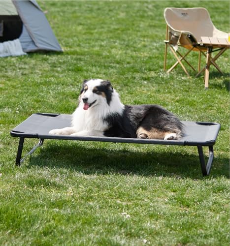 Made4Pets Outdoor Elevated Dog Bed for Large Dogs - Cooling Raised Pet Cot with Skid-Resistant Feet, Tool-Free Setup, Chew-Resistant Frame, Washable Mesh Hammock, Indoor & Outdoor Use, 42"x28", Gray - color: Gray, size: 42"L x 28"W x 8"Th