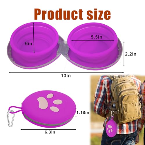 Collapsible Dog Bowl 2-in-1 Travel Portable Silicone Carabiner,Purpie | food & water use, folds flat, compact storage, camping, hiking, everyday walks, carabiner clip included - color: A-Purpie