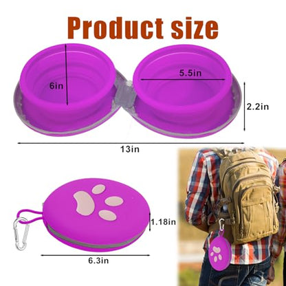 Collapsible Dog Bowl 2-in-1 Travel Portable Silicone Carabiner,Purpie | food & water use, folds flat, compact storage, camping, hiking, everyday walks, carabiner clip included - color: A-Purpie