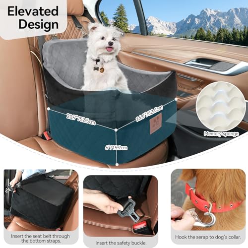 GL GLENSLAVE Dog Car Seat for Small/Medium Dogs, Dog Booster Car Seats with Thick Cushion for Dogs Under 35lbs, Detachable Washable Pet Carseat with Storage Pockets, 2 Safety Belts(Black/Grey) - color: Black/Grey