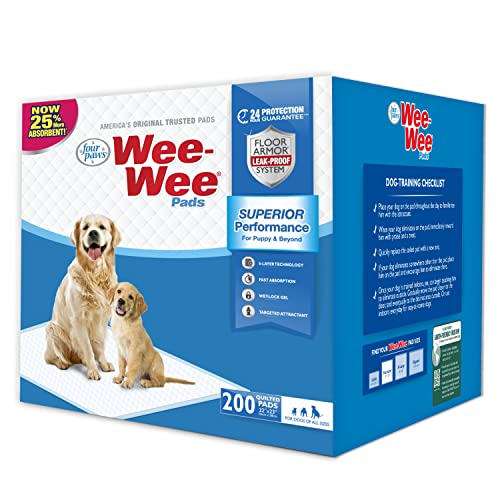 Four Paws Wee-Wee Superior Performance Unscented Puppy Pee Pads for Dogs & Puppies, Quilted Leak-Proof Dog Housebreaking Potty Training Floor Protection, Pet Supplies, 22" x 23", 200 Count - size: 200 Count