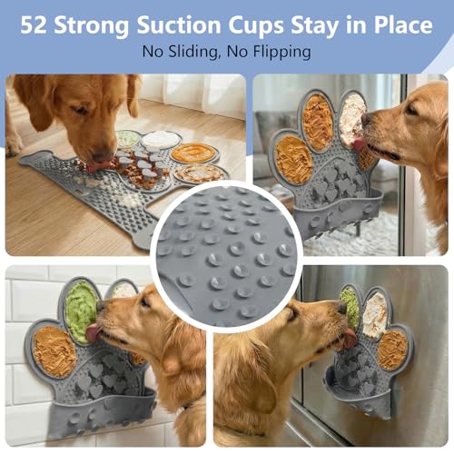 Dog Lick Mat with Suction Cups, Slow Feeder & Enrichment Mat for Dogs & Cats, Silicone Feeding Mat for Wet & Dry Food, Anxiety Relief, Mess-Free Foldable Pocket Design, Gray - color: Gray