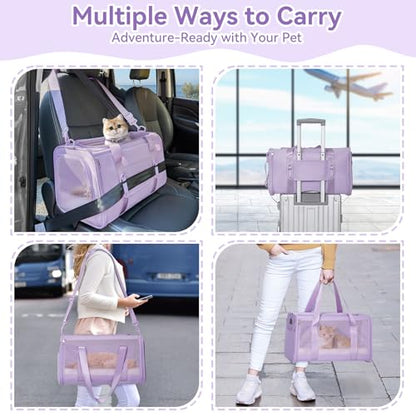 PETSFIT Soft-Sided Cat Carrier with Patented Safety Buckles, Lockable Zippers & Safety Tether,Escape-Resistant Travel Pet Carrier for Car Rides & Vet Visits, Airline Approved Under-Seat, Up to 12 lbs - color: Purple, size: 18.0"L x 11.0"W x 11.0"H