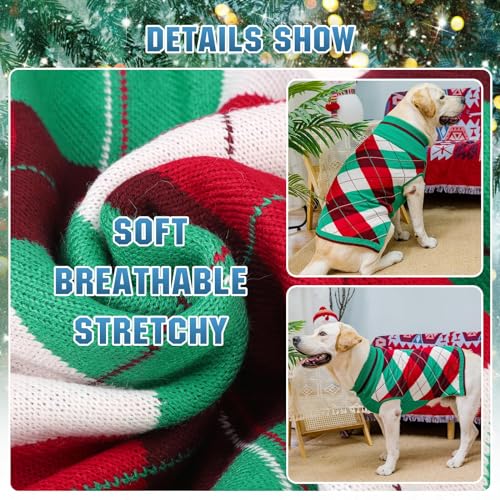 KOOLTAIL Dog Christmas Sweater Pet Knitted Clothes - Classic Plaid Pull Over Turtleneck Dog Sweaters with Leash Hole Warm Dogs Winter Clothing for Small Medium Dogs Cats Puppy (Green & Red M) - color: Christmas, size: Medium