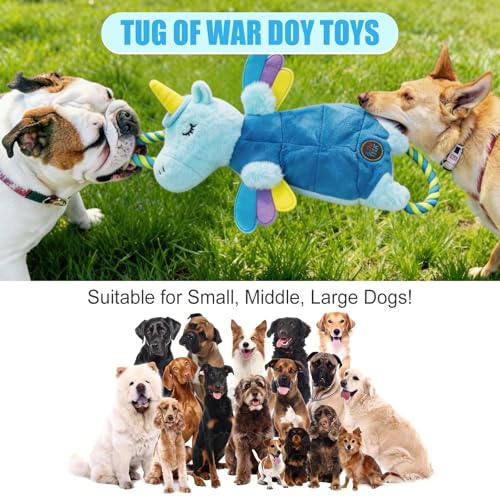 Interactive Squeaky Dog Chew Toy, Tough Plush Dog Toys for Chewers, Small, Medium & Large Dogs, Plush with Double Rope Handles for Tug of War, Mess-Free, Light Blue - color: Light Blue