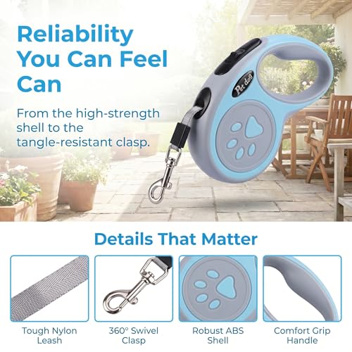 2Pack Retractable Dog Leash for Small Medium Dogs One-Click Brake & Lock Anti-Slip Ergonomic Handle 360° Tangle-Free Zinc Alloy Hook Durable ABS Casing-9.84feet Blue - color: Blue, size: 2