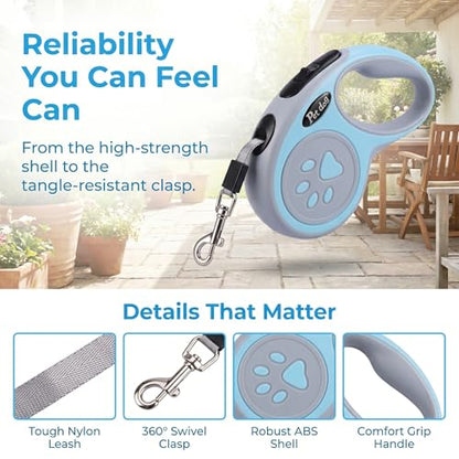 2Pack Retractable Dog Leash for Small Medium Dogs One-Click Brake & Lock Anti-Slip Ergonomic Handle 360° Tangle-Free Zinc Alloy Hook Durable ABS Casing-9.84feet Blue - color: Blue, size: 2