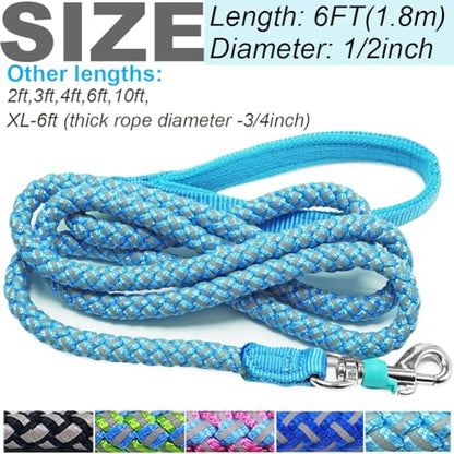 2/3/4/6/10 ft Reflective Dog Leash Strong Nylon Rope Braided Heavy Duty for Large and Medium Small Dogs Walking Training Leads (Sky Blue, 6ft * 1/2") - color: Sky blue, size: 6ft * 1/2"