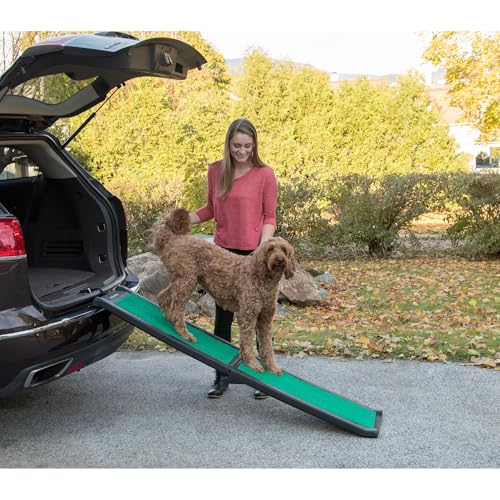 Pet Gear Travel Lite Ramps for Dogs and Cats, Emerald - supertraX | Compact Easy-Fold, Lightweight and Portable, Built-In Carry Handle, Supports 150 lbs, 66" x 16" - color: Emerald- Supertrax