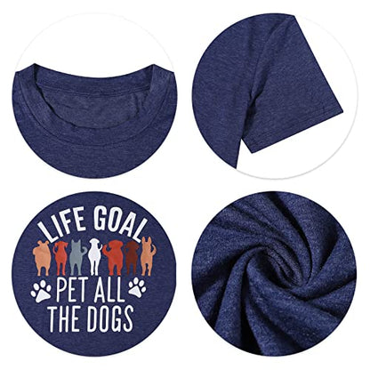 Dog Mom T-Shirt for Women - Pet Lover Shirt With Funny Saying Letter Print - All The Dogs Dog Mama Tee Top - color: Dark-blue, size: Medium