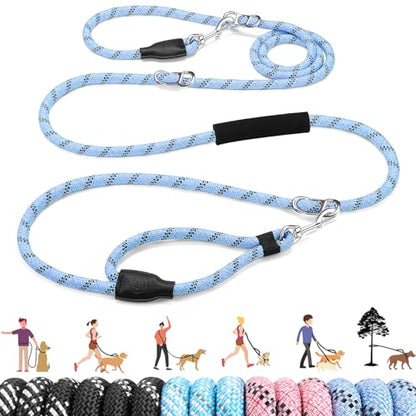 Lukovee Hands Free Dog Leash, 10FT Adjustable Training Lead 1/2 Inch Nylon Heavy Duty Lead No Pull for Large Medium Dogs, Tangle Free Reflective Waist-Leash for Walking Running, (BL, Plus Handle) - color: Blue