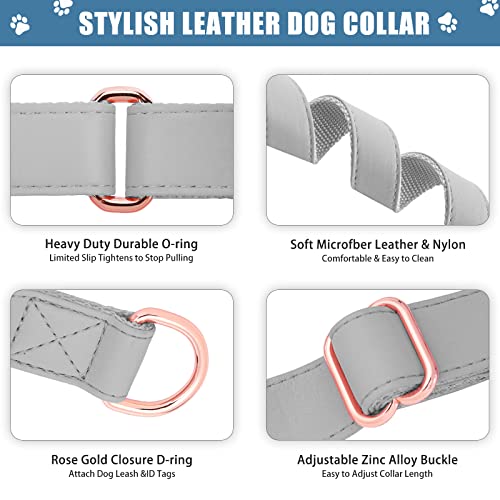 Soft Leather Martingale Dog Collar - Adjustable Rose Gold Limited Slip Collars [Easy to Clean], Stylish Durable Heavy Duty Nylon No Pull Training Collar for Small Medium Large Dogs XS Grey - color: Grey, size: XS (Neck 8"-11", Width 3/5")