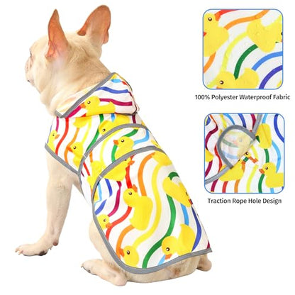 Dog Raincoat, Waterproof Dog Rain Jacket with Hood, Adjustable Rain Coat Poncho with Reflective Strips & Leash Hole for Large Medium Small Dogs Puppies, Lightweight Pet Clothes - color: Rainbow Ducks, size: Medium