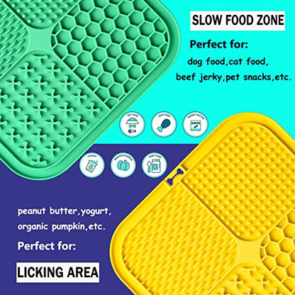 Dog Licking Mat, 3 Pcs Large Licking Mat for Dogs with Suction for Anxiety, Peanut Butter Dog Licking Mat Slow Feeder Dispensing Treater Lick Pad for Dogs Cats Grooming Bathing and Training - color: Yellow&Green&Blue
