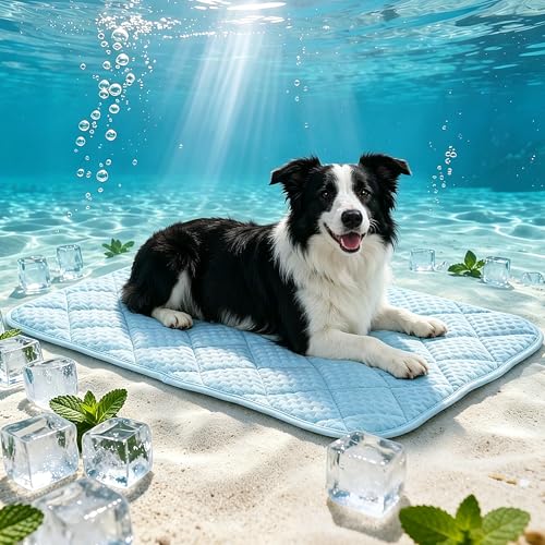 Cooling Mat for Large Dogs, 35.4"x 23.6" Thick & Durable Dog Cooling Mat, Q-MAX>0.45, Double-Sided Cooling Pet Pad, Portable & Washable Dog Cooling Mat for Crate, Couch & Car - size: Large - 35.4 x 23.6 Inch