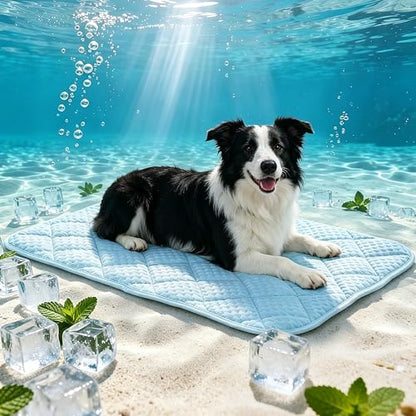 Cooling Mat for Large Dogs, 35.4"x 23.6" Thick & Durable Dog Cooling Mat, Q-MAX>0.45, Double-Sided Cooling Pet Pad, Portable & Washable Dog Cooling Mat for Crate, Couch & Car - size: Large - 35.4 x 23.6 Inch
