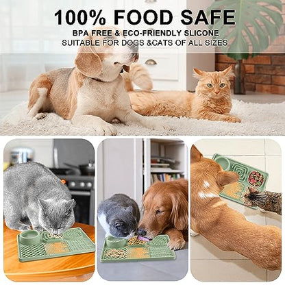 Lick Mat for Dogs, Slow Feeder Licking Mat with Suction Cups for Food and Water, Silicone Feeding Mat Perfect for Anxiety Relief Suitable for Butter Food Yogurt Peanut (Green)