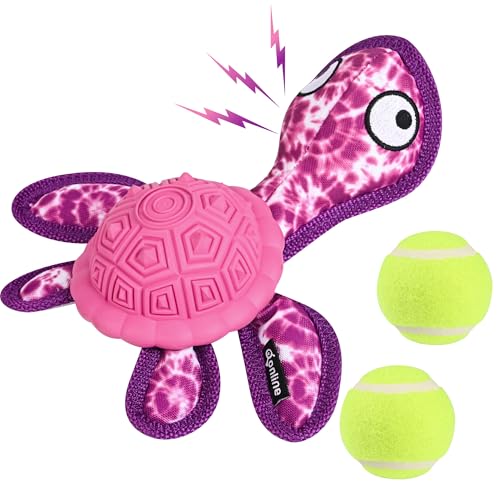 Dog Chew Toys,Puppy Teeth Chew Toys Durable Rubber Material Turtle Shape Dog Toys with 2 Tennis Ball (Red) - color: Red