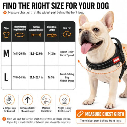 No Pull Dog Harness with Handle, Breathable Mesh Dog Vest for Small Medium Dogs, Lightweight Soft Reflective French Bulldog Harness with Front Clip, Adjustable Easy Walk Puppy Harness (Black, M) - color: Black, size: M