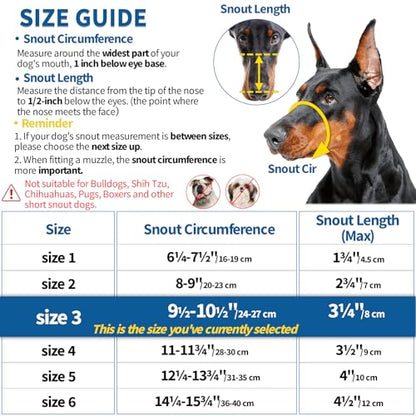 BARKLESS Dog Muzzle, Basket Muzzle Anti Biting Chewing, Sturdy Lightweight Cage Mouth Cover for Small Medium Large Sized Dogs, Allows Panting Drinking, Suitable for Grooming Trimming Training - size: 3 (Snout 9½-10½")