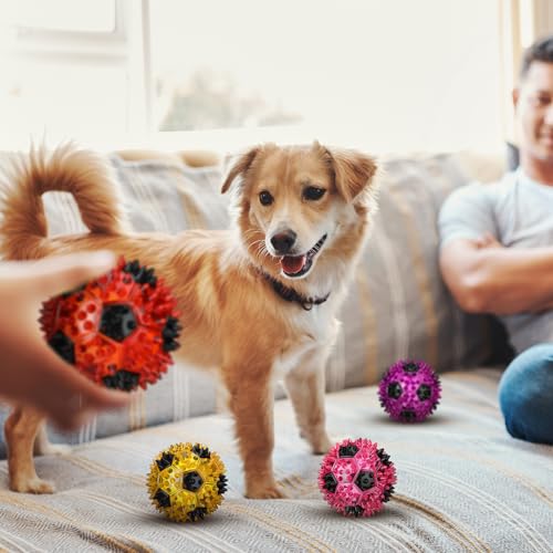 Gemscream 6 Pcs 3.4'' Spiky Squeaker Soccer Ball Dog Toy for Medium Large Dogs Heavy Duty Rubber Chew Toys for Aggressive Chewers Spiky Ball Fetch for Training Clean Teeth Outdoor - style: Soccer