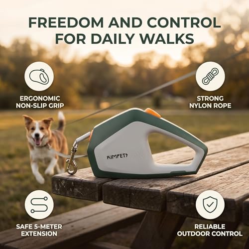 Yosoo Health Gear Retractable Dog Leash, 5m Nylon Rope Pet Leash with One Handed Brake, Pause, Lock for Outdoor Walking and Training (Green Grey) - color: Green Grey