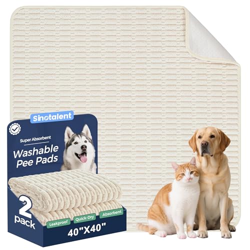 Washable Pee Pads for Dogs, 2 Pack Reusable Puppy Pads Dog Pads, Non-Slip Dog Pee Pads, Leakproof Pet Pee Pads Wee Wee Pads for Dogs. (Cream White, 40"x40"(Pack of 2)) - color: Cream White, size: 40"x40"(Pack of 2)