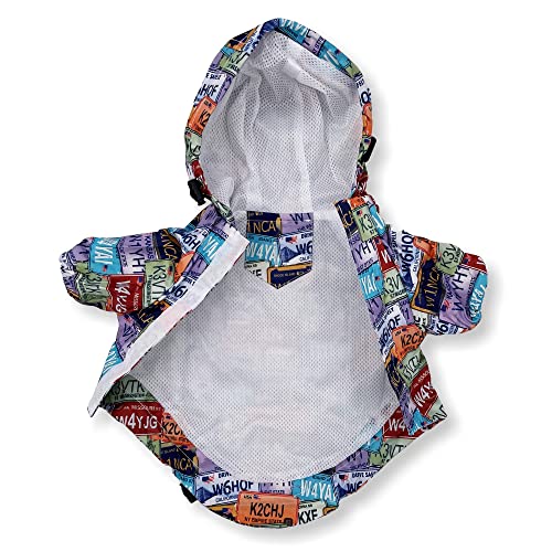 Dog Raincoat Hooded Leash Hole Waterproof Rain Coat Jacket Rainwear for Small Pet Cat Puppy (M: Length - 14", Retro License) - color: Retro License, size: M: Chest - 16", Length - 14"