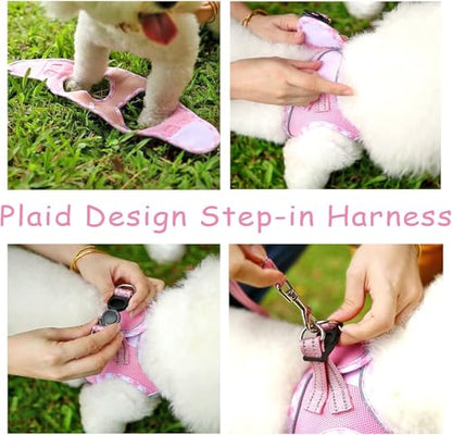 Hipubby Dog Harness Small Sized and Leash Set, No Pull Soft Mesh Puppy Vest, Reflective Breathable Lightweight Pet Harness, Harness for Small Medium Dogs and Cats - Light Pink XXS - color: Light Pink, size: XXS (Chest: 11"-12.5")