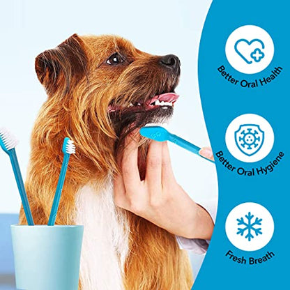 Boshel Dog Toothbrush Kit, 6 Dual-Headed Dog Tooth Brush + 2 Pet Finger Toothbrush for Small and Large Breeds, 8 Pack - style: 8 Pack