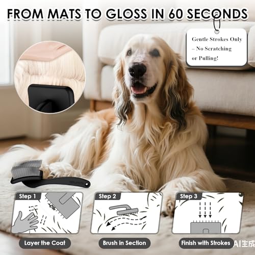 Large Dog Slicker Brush, 2 PCS Doodle Grooming Brush Kit with Comb, Black | With two leather protective covers; ideal for Goldendoodles, Poodles, Labradoodles; extra long pin; premium wooden handle. - color: Black