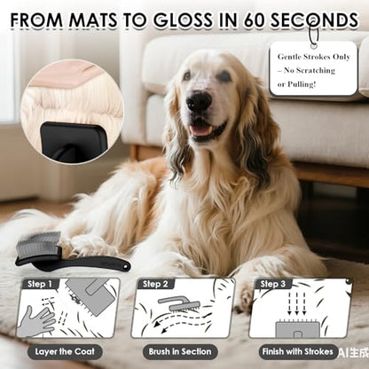 Large Dog Slicker Brush, 2 PCS Doodle Grooming Brush Kit with Comb, Black | With two leather protective covers; ideal for Goldendoodles, Poodles, Labradoodles; extra long pin; premium wooden handle. - color: Black