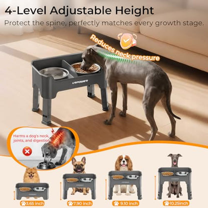 URPOWER Mess Proof Elevated Dog Bowls 4 Height Adjustable Raised Bowl Stand with 2 Stainless Steel Dog Bowls Non-Slip Food and Water Bowl Set for Small Dogs, Grey - color: Grey, size: Small