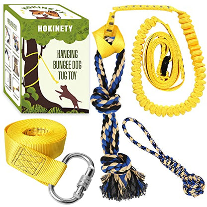 Dog Hanging Bungee Tug Toy: Interactive Tether Tug-of-War for Pitbull Small to Large Dogs to Exercise and Fun Solo Play - Durable Retractable Tugger Dog Rope Toy with 2 Chew Rope Toys - size: X-Large-Yellow-for Single Dog