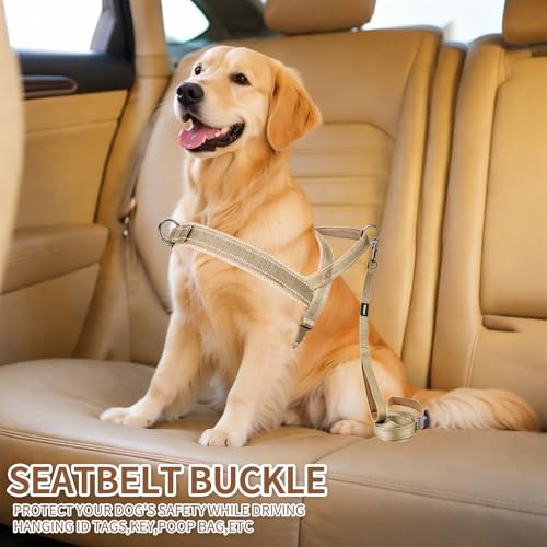 No Pull Dog Harness and Leash Set-Reflective Vest with Handle&5FT Dog Leash with Car Seatbelt Clip,Breathable Mesh&Quick Fit Dog Harness Easy for Medium Large Dogs Training Walking (Brown,S) - color: Reflective-Brown, size: S:Belly Chest-19.2''-23.4''