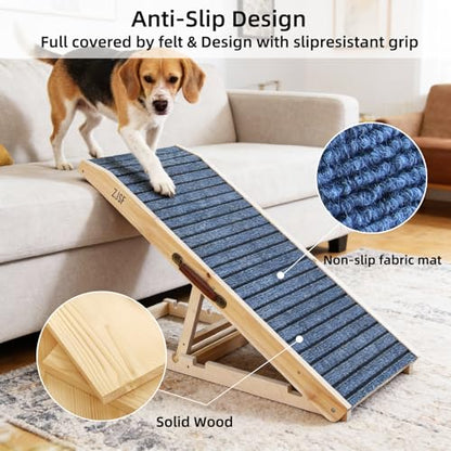 ZJSF Foldable Wooden Dog Ramp for High Bed, Dog Stairs for Small Dogs, High Traction Platform with 6 Adjustable Heights (14"-28"), 48" L, Supports up to 200 lbs - size: 48"L X 16.5"W