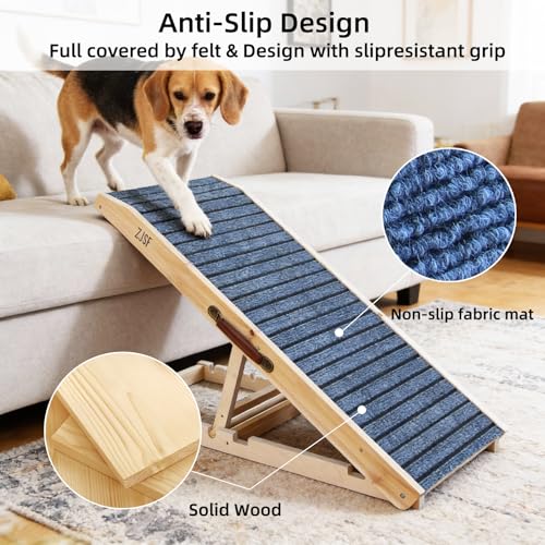 ZJSF Wooden Dog Ramp for High Bed & Couch, 40" L x 17" W Dog Stairs for Bed with 5 Adjustable Heights (13"-23.5"), Non-Slip Walking Surface, Portable Pet Ramp for Sofa, Car, Supports Up to 150 lbs - size: 40"L X 16.5"W