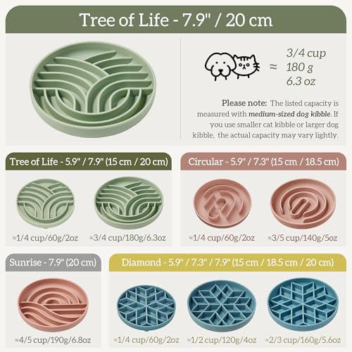 OHMO Slow Feeder Dog Bowls(Tree Life, Celestial) Enrichment Soft Silicone Food Safe Feeding Bowl Non Slip Suction Cup for All Breed Pet, Cat Slow Down Eating Dishes, Boredom and Anxiety Reducer - color: Light Blue