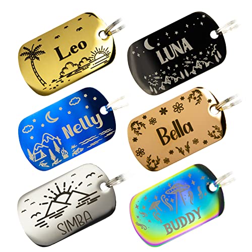Personalized Dog Tag with 5 Lines of Custom Deep Engraved Durable Stainless Steel Pet ID Name Tag Designer Regular Size Rectangle - size: Regular, style: Regtangle