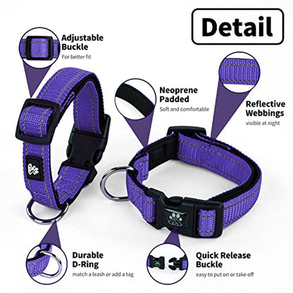 NESTROAD Dog Collar and Leash Set,Reflective Dog Collars with Quick Release Buckle,Adjustable Nylon Pet Collar for Small Medium Large Dogs(Medium,Purple) - color: Purple, size: Medium