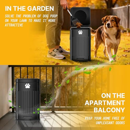 Dog Poop Trash Can Outside - 22L/6Gal Metal Outdoor Trash Can with Lid, Pet Waste Trash Can with 20 Bags, Outdoor Garbage Can with Soft Close for Outdoor Odor Control, Rectangular Black - size: 22L Rectangular Black Trash Can