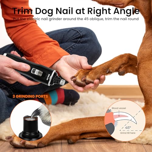 Tife Dog Nail Grinder,2 Speed Electric Rechargeable Dog Nail Trimmer,Quiet and Low-Vibration Pet Nail Grinder,Painless Dog&Cat Grooming Supplies for Large Medium Small Pets - color: Black-525